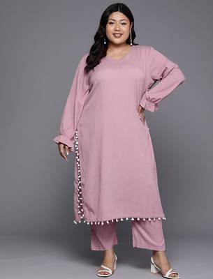 Plus Size Bell Sleeves Silk Crepe Kurta with Trousers 1