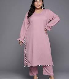 Plus Size Bell Sleeves Silk Crepe Kurta with Trousers