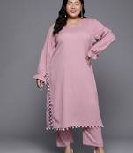 Plus Size Bell Sleeves Silk Crepe Kurta with Trousers