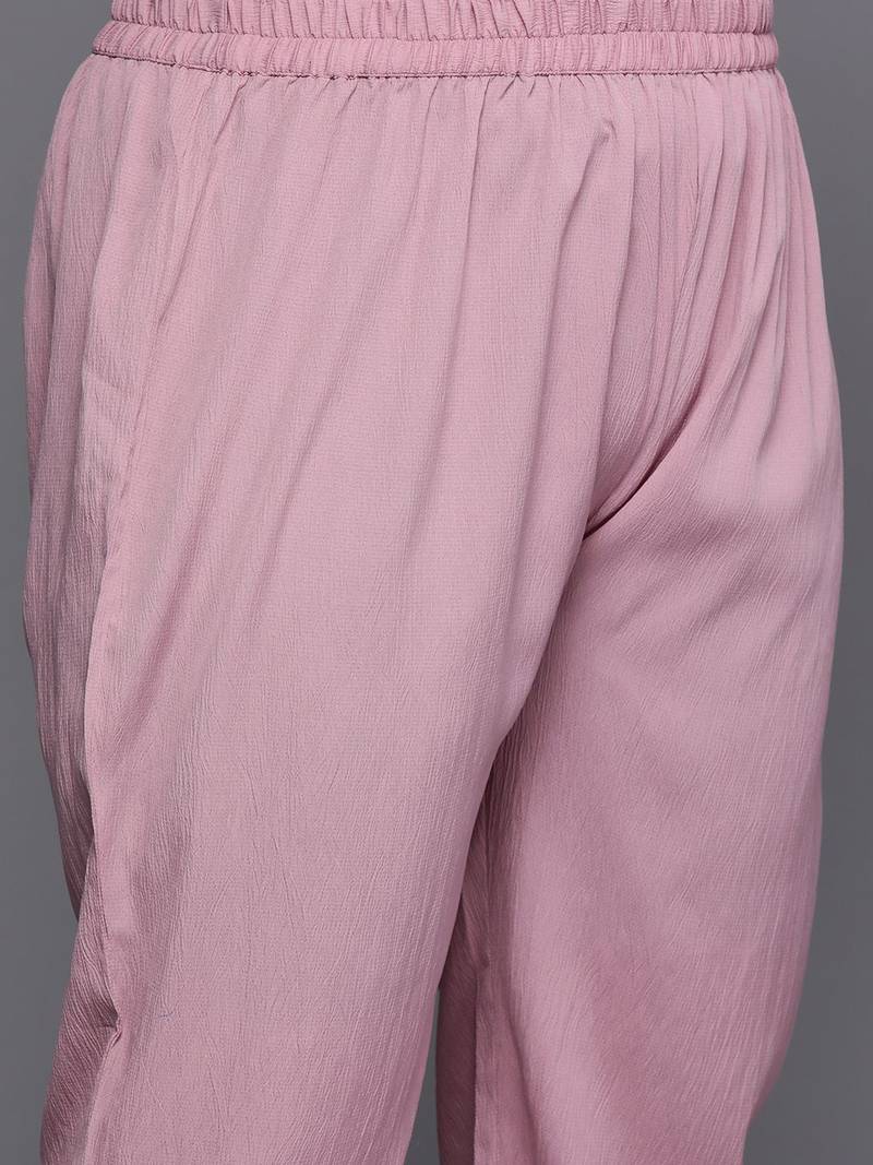 Plus Size Bell Sleeves Silk Crepe Kurta with Trousers