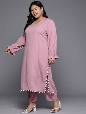 Plus Size Bell Sleeves Silk Crepe Kurta with Trousers 4