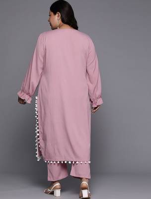 Plus Size Bell Sleeves Silk Crepe Kurta with Trousers 5