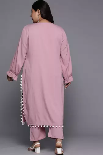 Plus Size Bell Sleeves Silk Crepe Kurta with Trousers