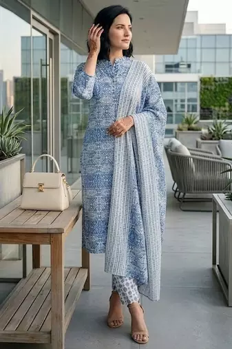 Women Ethnic Motifs Printed Regular Pure Cotton Kurta with Trousers & With Dupatta