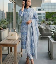 Women Ethnic Motifs Printed Regular Pure Cotton Kurta with Trousers & With Dupatta