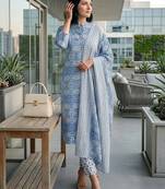 Women Ethnic Motifs Printed Regular Pure Cotton Kurta with Trousers & With Dupatta