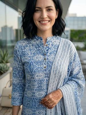 Women Ethnic Motifs Printed Regular Pure Cotton Kurta with Trousers & With Dupatta 2