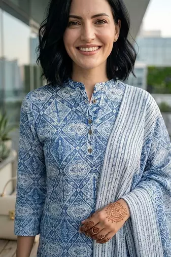 Women Ethnic Motifs Printed Regular Pure Cotton Kurta with Trousers & With Dupatta