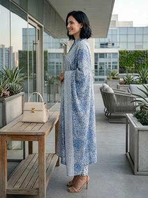 Women Ethnic Motifs Printed Regular Pure Cotton Kurta with Trousers & With Dupatta 3