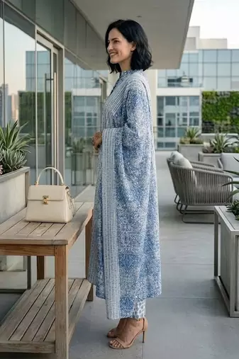 Women Ethnic Motifs Printed Regular Pure Cotton Kurta with Trousers & With Dupatta