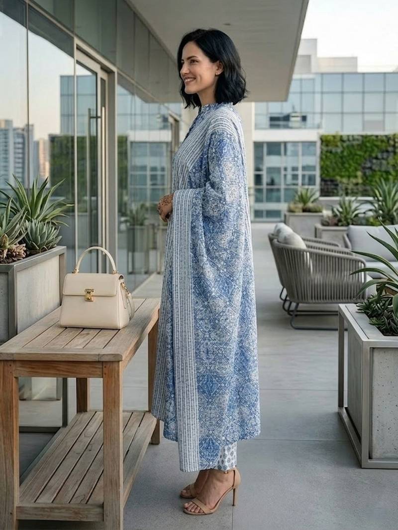 Women Ethnic Motifs Printed Regular Pure Cotton Kurta with Trousers & With Dupatta