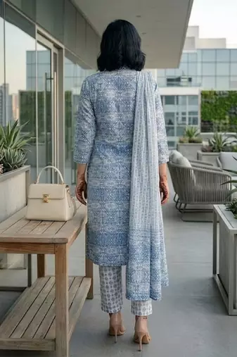 Women Ethnic Motifs Printed Regular Pure Cotton Kurta with Trousers & With Dupatta