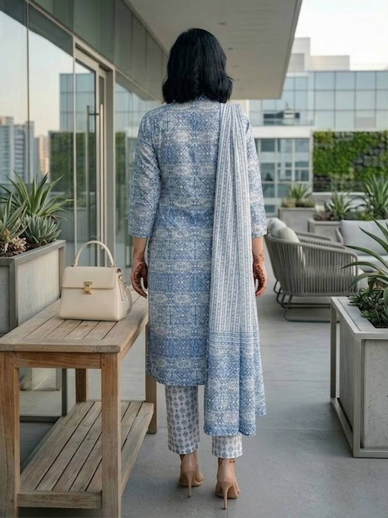 Women Ethnic Motifs Printed Regular Pure Cotton Kurta with Trousers & With Dupatta