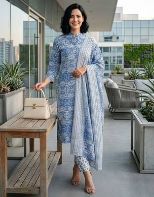 Women Ethnic Motifs Printed Regular Pure Cotton Kurta with Trousers & With Dupatta 6