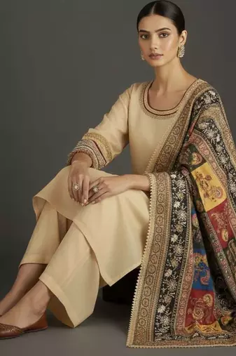 Women Ethnic Motifs Regular Thread Work Kurta with Trousers & With Dupatta