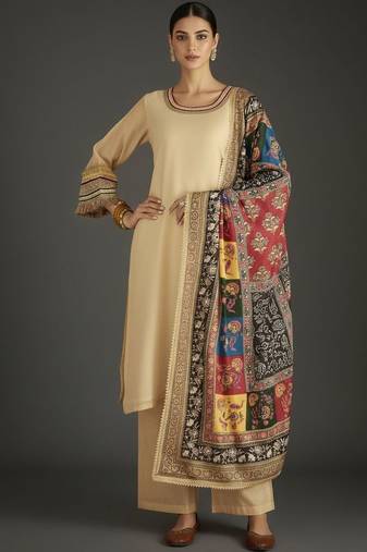 Women Ethnic Motifs Regular Thread Work Kurta with Trousers & With Dupatta