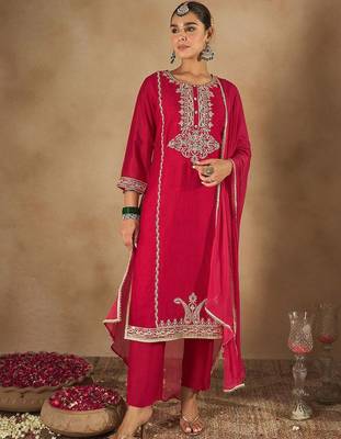 Women Paisley Embroidered Regular Kurta with Trousers & Dupatta 1