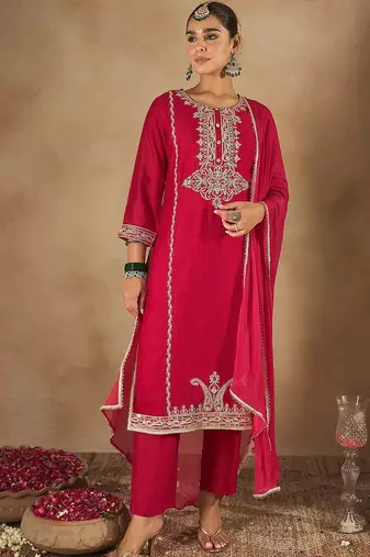 Women Paisley Embroidered Regular Kurta with Trousers & Dupatta