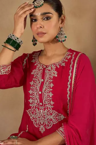 Women Paisley Embroidered Regular Kurta with Trousers & Dupatta
