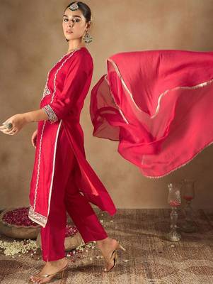 Women Paisley Embroidered Regular Kurta with Trousers & Dupatta 6