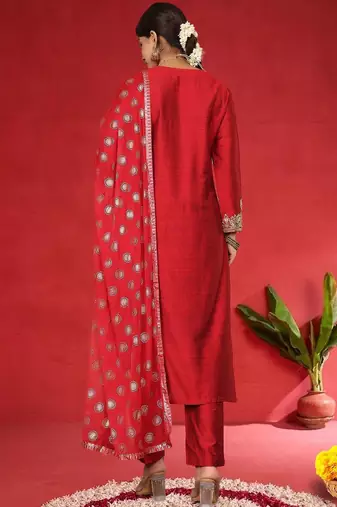 Women Floral Embroidered Regular Kurta With Trousers & Dupatta