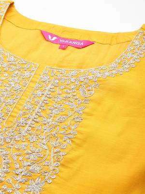 Women Ethnic Motifs Embroidered Chanderi Silk Kurta with Trousers & With Dupatta 2