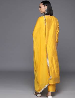 Women Ethnic Motifs Embroidered Chanderi Silk Kurta with Trousers & With Dupatta 6