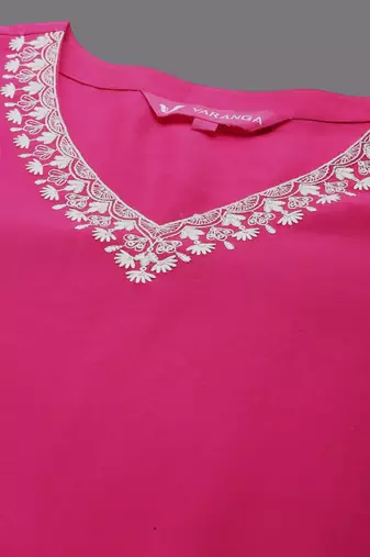V-Neck Flared Sleeves Thread Work Straight Kurta With Trousers & Dupatta