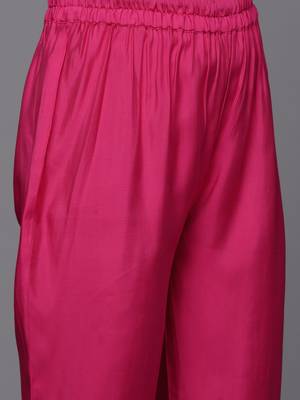 V-Neck Flared Sleeves Thread Work Straight Kurta With Trousers & Dupatta 3