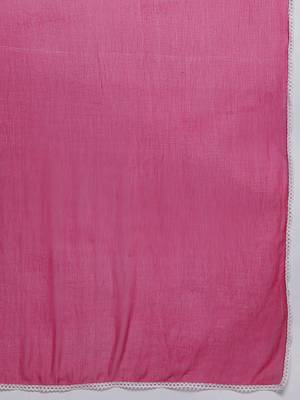 V-Neck Flared Sleeves Thread Work Straight Kurta With Trousers & Dupatta 4