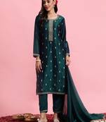 Ethnic Motifs Embroidered Sequinned Straight Kurta & Trousers With Dupatta