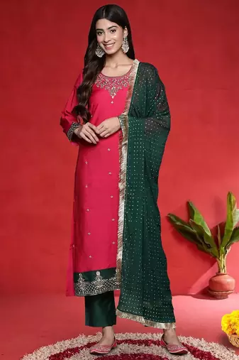 Women Ethnic Motifs Embroidered Regular Kurta with Trousers & Dupatta