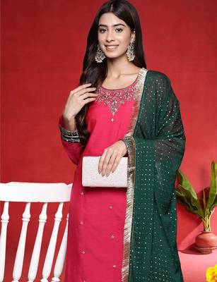 Women Ethnic Motifs Embroidered Regular Kurta with Trousers & Dupatta 2