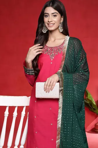 Women Ethnic Motifs Embroidered Regular Kurta with Trousers & Dupatta