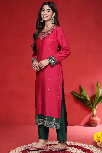 Women Ethnic Motifs Embroidered Regular Kurta with Trousers & Dupatta