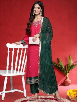 Women Ethnic Motifs Embroidered Regular Kurta with Trousers & Dupatta 6