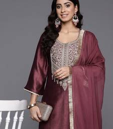 Ethnic Motifs Embroidered Zari Kurta with Palazzos & Dupatta