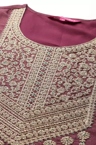Ethnic Motifs Embroidered Zari Kurta with Palazzos & Dupatta