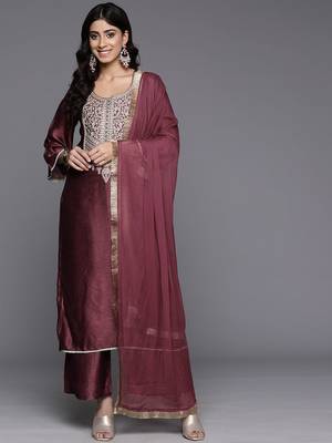 Ethnic Motifs Embroidered Zari Kurta with Palazzos & Dupatta 1