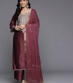 Ethnic Motifs Embroidered Zari Kurta with Palazzos & Dupatta