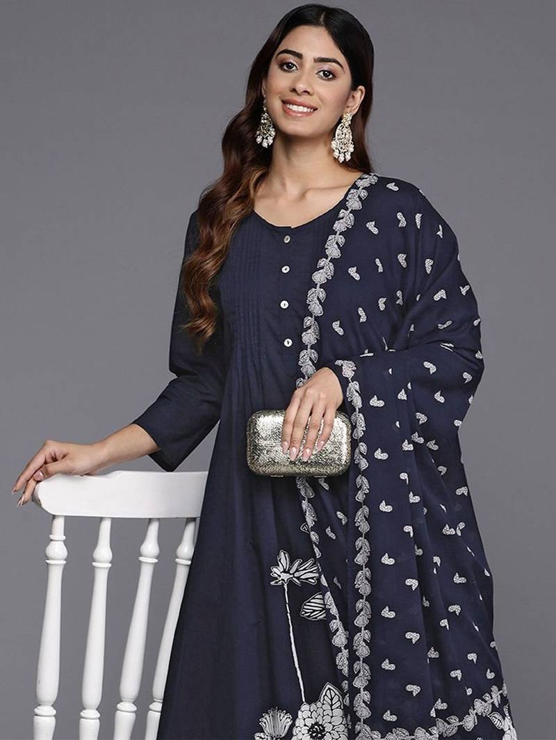 Floral Printed Kurta with Trousers & Dupatta