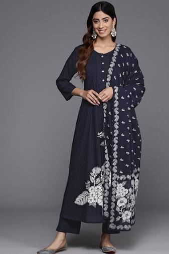Floral Printed Kurta with Trousers & Dupatta