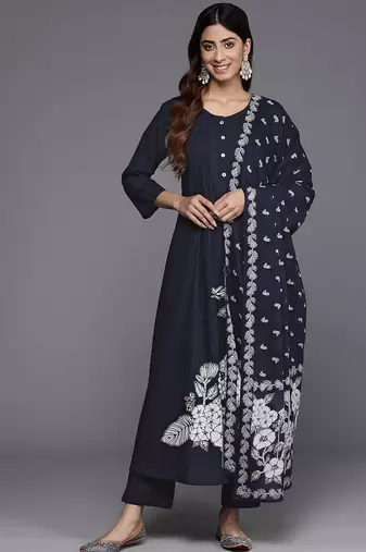 Floral Printed Kurta with Trousers & Dupatta
