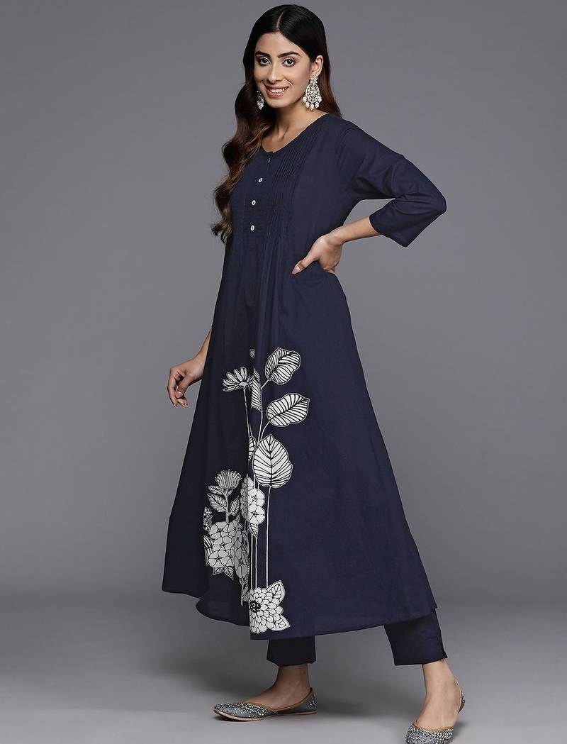 Floral Printed Kurta with Trousers & Dupatta