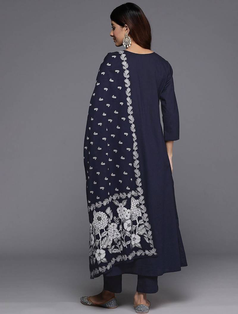 Floral Printed Kurta with Trousers & Dupatta