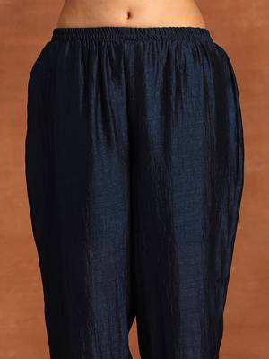 Navy Blue Ethnic Motifs Embroidered Kurta With Trousers & Dupatta 3