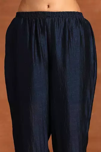 Navy Blue Ethnic Motifs Embroidered Kurta With Trousers & Dupatta