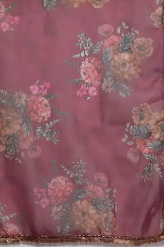 Women Floral Yoke Design Sequinned Chanderi Silk Kurta with Trousers & Dupatta