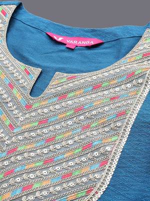 Woven Design Notch Neck Thread Work Straight Kurta With Trousers & Dupatta 2