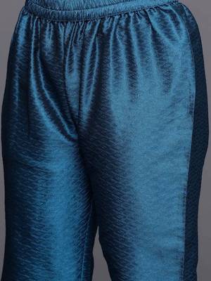 Woven Design Notch Neck Thread Work Straight Kurta With Trousers & Dupatta 3